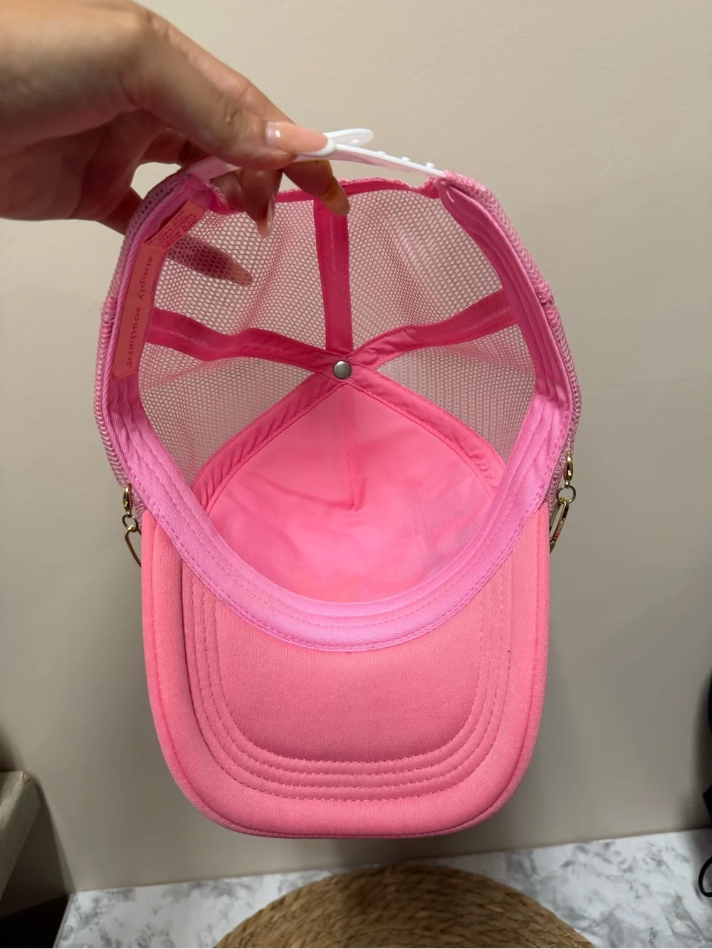 Simply Southern Pink 'MAMA' Patch Trucker Hat with Pastel Chain